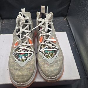 Patterned High-Top Sneakers with Orange Details